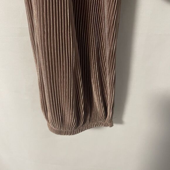 Zara Long Puffed Sleeve Bronze Champagne Accordion Micro Pleated Top M - Picture 3 of 7